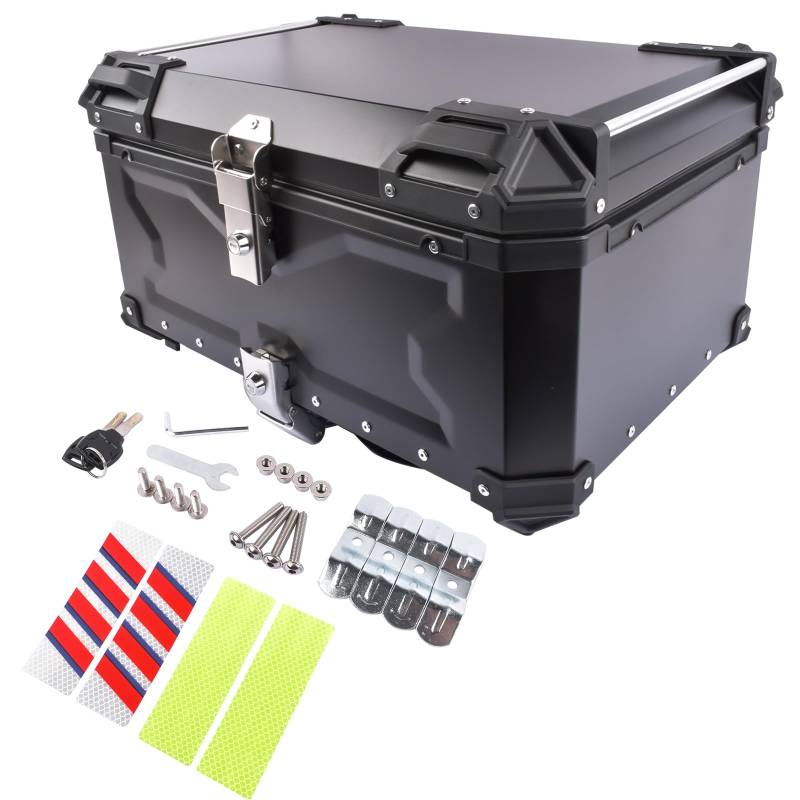 Hopzty 65L Motorrad Topcase, Wasserdicht Motorrad Top Box Topcase Roller Koffer mit Sicherheitsschloss, Motorradkoffer mit Rückenkissen und InstallierenTrägerplatte (Schwarz) von Hopzty