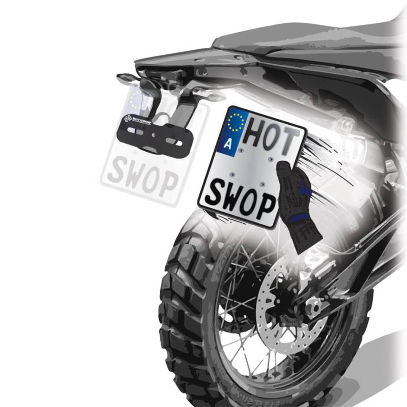 HotSwop PRO Basic Set [S], Kennzeichenhalterung, Motorrad, Rahmenlos, ohne Werkzeug, Highend-Material, extremer Halt, Wechselsystem, Schutz des Kennzeichens, Go Offroad, Enduro, Supermoto von HotSwop