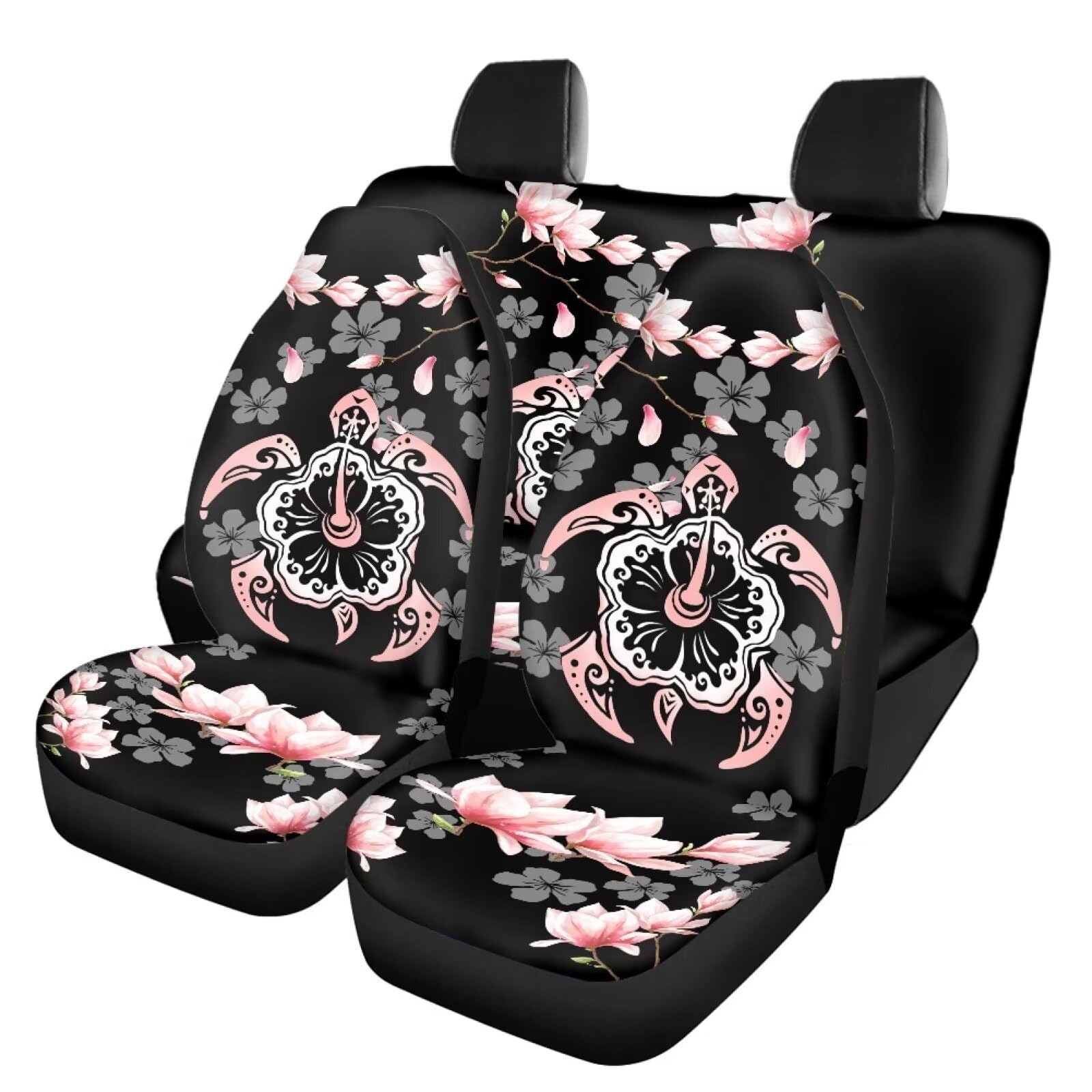 Howilath Modische Sitzbezüge im Hibiskus-/Meeresschildkröten-Design, komplettes Set mit 3. Reihe, rutschfester Stoff, Autositzschutz, universell passend für Limousine Vordersitz von Howilath