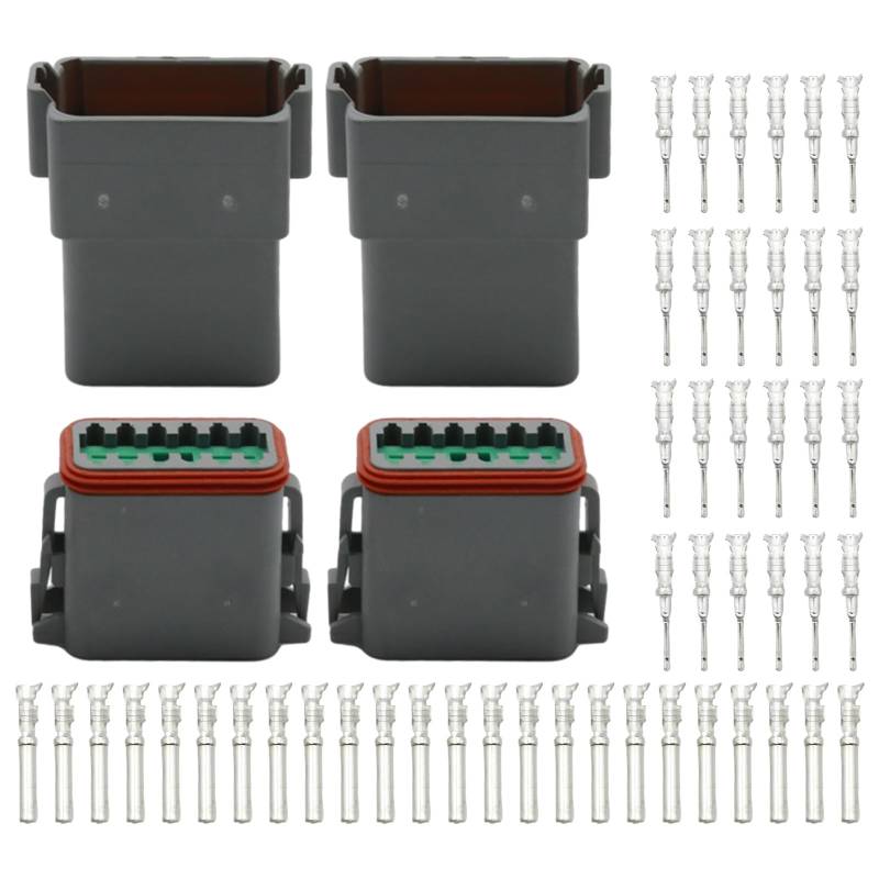 Hoypeyfiy 2 x 12-poliger 12-Wege-Kabelverbinderstecker, elektrischer Kabelverbinder, grauer Stecker und Buchse, automatischer wasserdichter Stecker-Ersatz für Deutsch DT-Serie von Hoypeyfiy