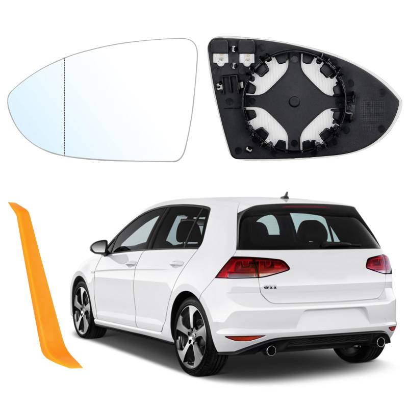 Spiegelglas Golf 7 Links Beheizbar mit Trägerplatte Asphärisch Passend für Golf 7 Spiegelglas Links Fahrerseite Beheizbar Ersatzspiegelglas Golf 7 Außenspiegel Glas von Hpbaggy