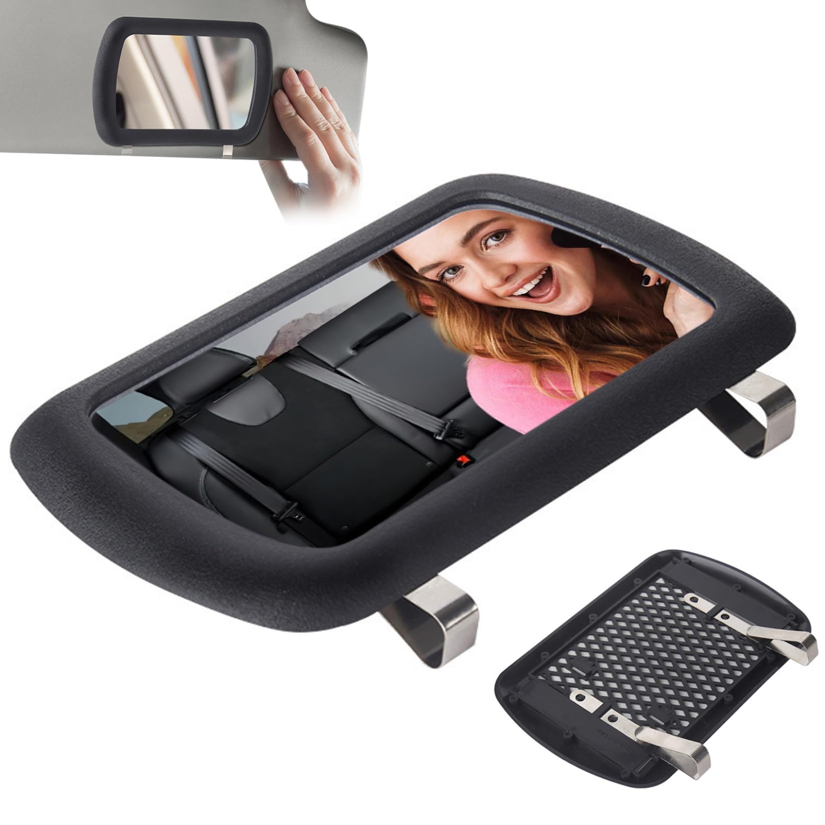 Auto Waschtischspiegel, Make -up -Spiegel für Auto Visierclip auf dem Auto Eitelkeitspiegel Universal Visor Mirror High Definition Ersatz 6.6x4.3in Autos Visorspiegel, Autozubehör von Hperu