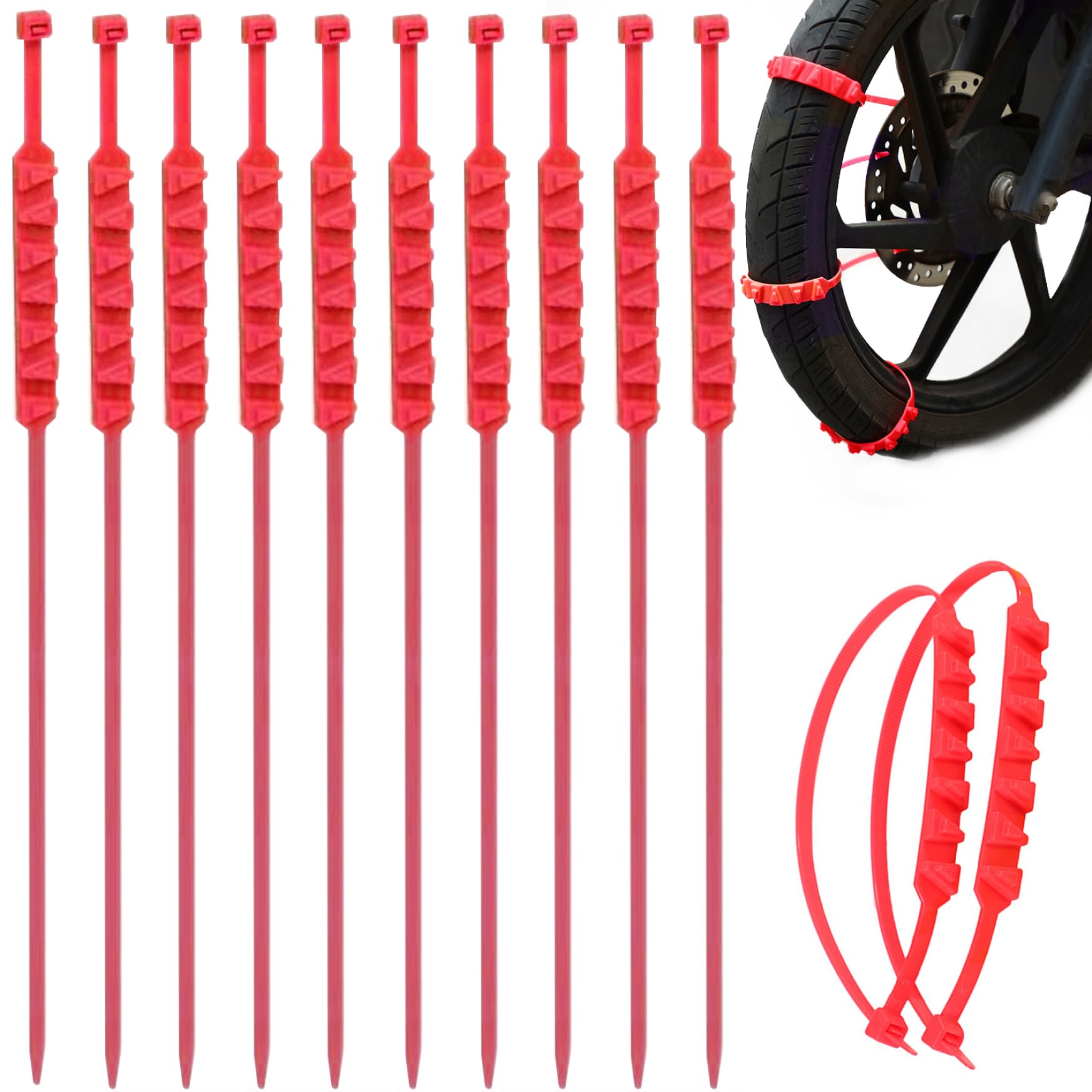 Schneereifenketten, 10-pcs-Schneeketten für Motorrad-E-Bike, wiederverwendbare Anti-Schneeketten, universelle Nicht-Rutsch-Reifen-Reißverschlüsse für Schnee Notfall Anti-Skid-Schneereifenketten, ro von Hperu