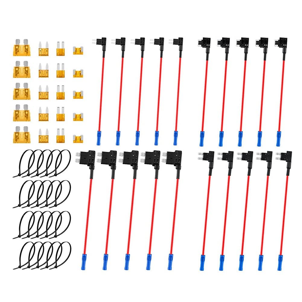 Hreyywo 20 Stück Auto-Add-A-Circuit-Sicherungshahn-Adapter-Kits ATO/ATC Mini Low Dual-Slot-Flachsicherungshalter ABS 12V-Sicherungshahn-Set von Hreyywo