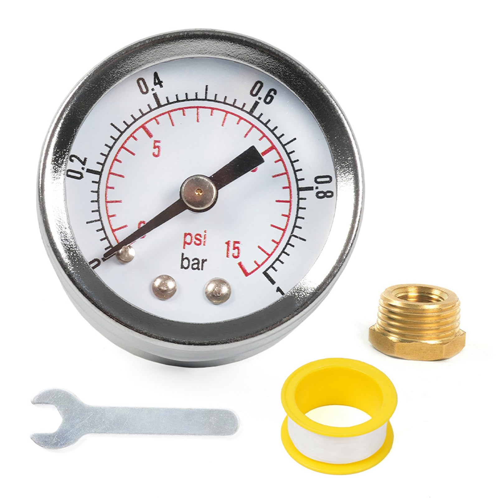 Hrtyvhin 1/8'' NPT Kraftstoff Manometer 0-15PSI 0-1Bar & Schraubenschlüssel Adapter Doppel Skala Manometer Für Kraftstoff Einspritzung von Hrtyvhin