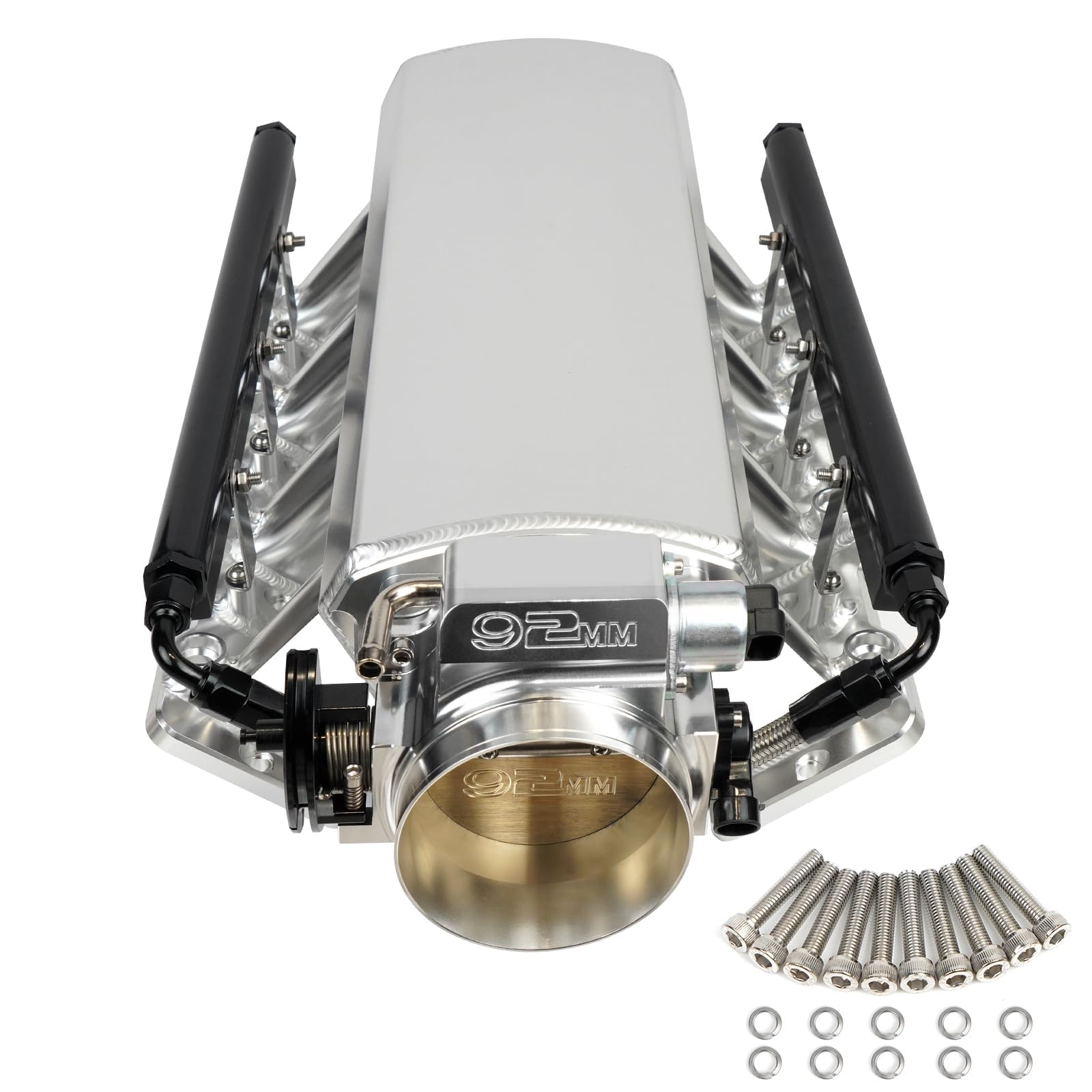 Htostar Racing Für LS-Ansaugstutzen, kompatibel mit LS1, LS2, LS6 von Kathedralanschlussköpfen mit Antrieb durch Kabel, Drosselklappenkörper, kompatibel mit Chevy Cadillac Pontiac Aluminium (92 mm) von Htostar Racing