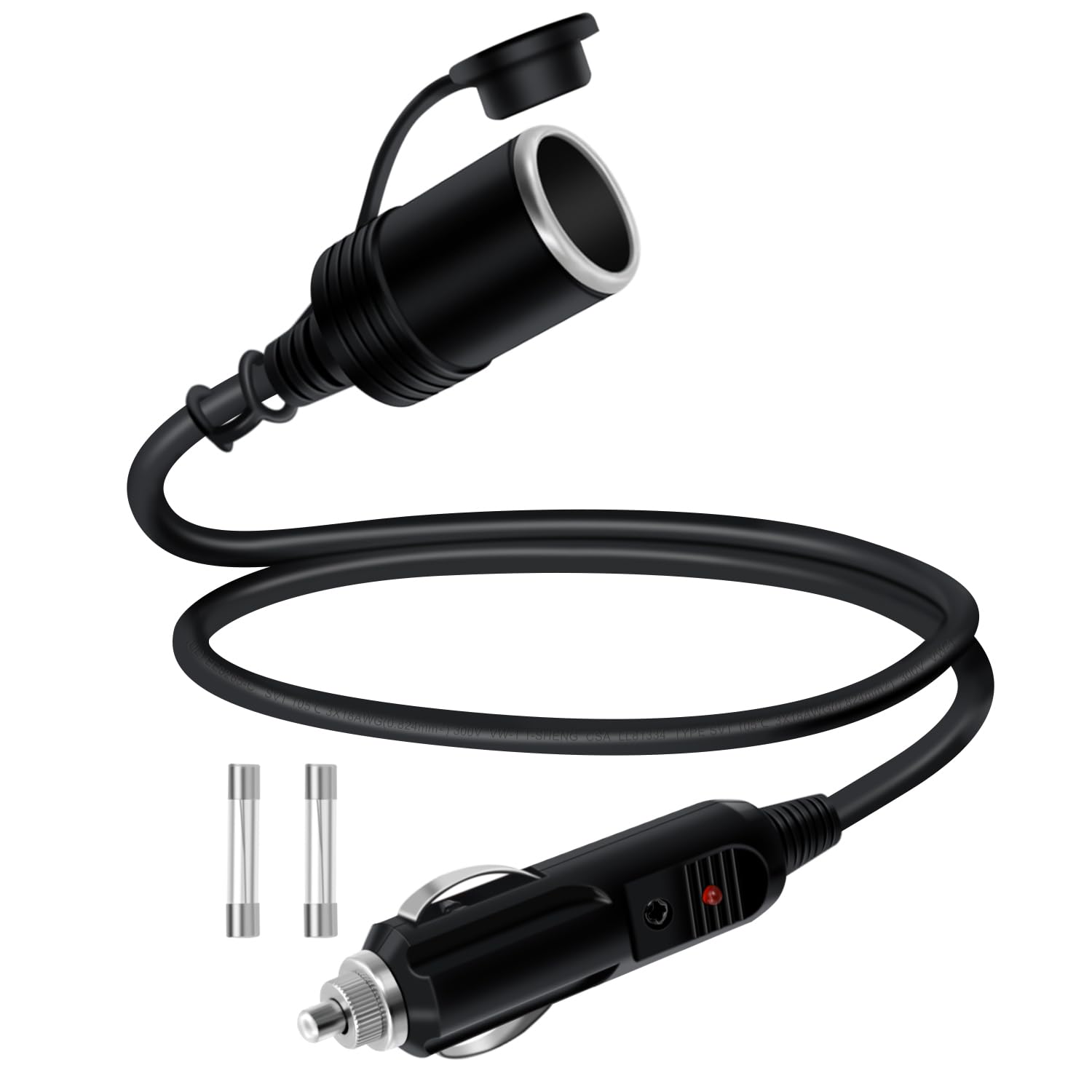 HuaLiSiJi Auto Zigarettenanzünder Verlängerungskabel 12V 24V Auto Ladegerät Verlängerung 16AWG mit LED Anzeigeleuchten für Reifen Inflator Staubsauger und andere tragbare Ausrüstung Tough (2 m) von HuaLiSiJi