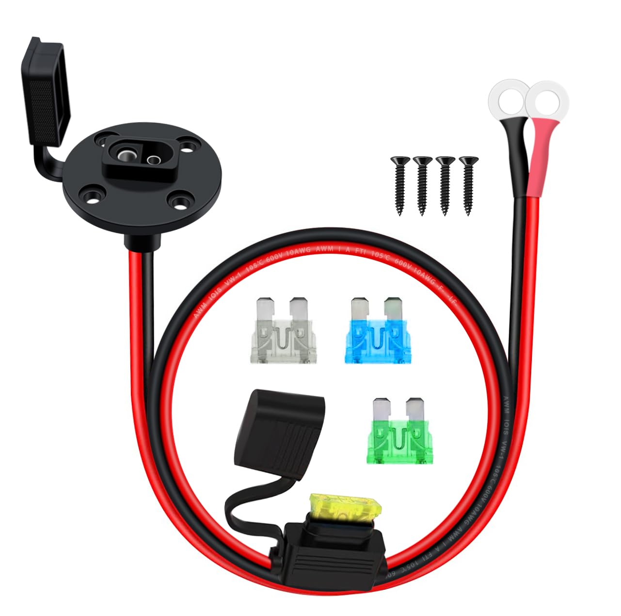 HuaLiSiJi SAE Steckdose Seitenwand 12V mit Kabel 10AWG SAE Einbau Steckdose SAE Steckdose Wasserdicht, Einfach Einzubauen für Auto, Boot, Motorrad (0.5m) von HuaLiSiJi