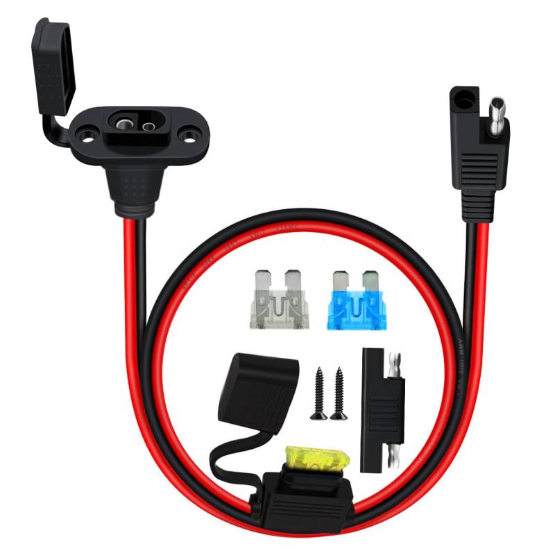 HuaLiSiJi SAE Wetterfest Steckdose Seitenwandanschluss 12 AWG SAE Einbaudose, SAE Kabel mit Sicherung 15A 20A 25A für Auto, Boot, Motorrad (0.6m) von HuaLiSiJi