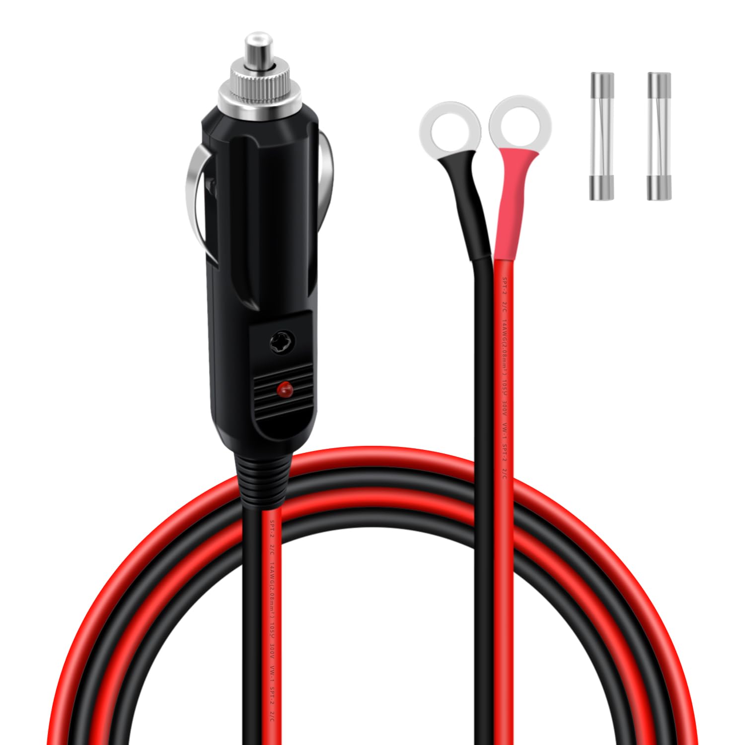 HuaLiSiJi Zigarettenanzünder Stecker auf O Ring Anschluss 12V 24V Auto Wechselrichter Kabel mit 15A Sicherung Stecker Verlängerungskabel 14AWG für Auto Wechselrichter Auto Audio etc (1.5 m) von HuaLiSiJi