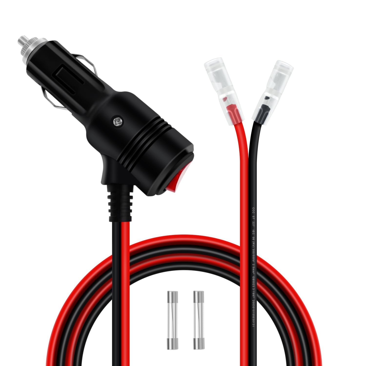 HuaLiSiJi Zigarettenanzünder Stecker mit Schalter 12V 24V Ersatz Zigarettenanzünder Stecker mit Kabel 14AWG 20A für Motorrad, Autos, Boote, Solar Ladegerät (1m) von HuaLiSiJi