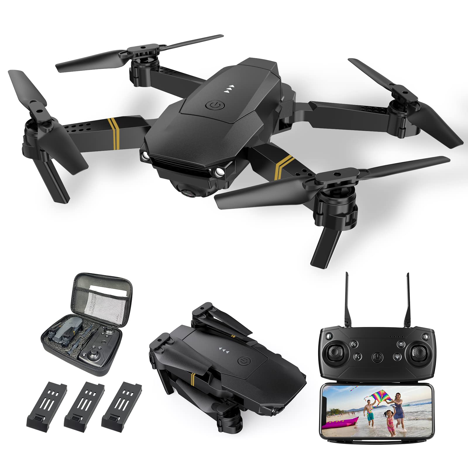 Drohne mit Kamera 1080P Drone Anfänger RC Quadcopter Drohne für Kinder, FPV Mini Drone, Altitude Hold, One Key Take Off/Landing, 3D Flip. Geschenke für Mädchen/Jungen von Huanchenda