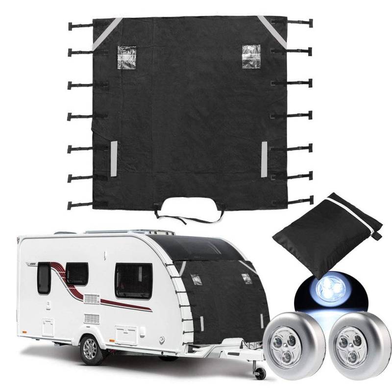 HugeAuto Caravan Front Towing Cover - Frontschutzabdeckungen mit 2 LED-Leuchten, verbesserte Befestigungselemente für Wohnwagen von HugeAuto