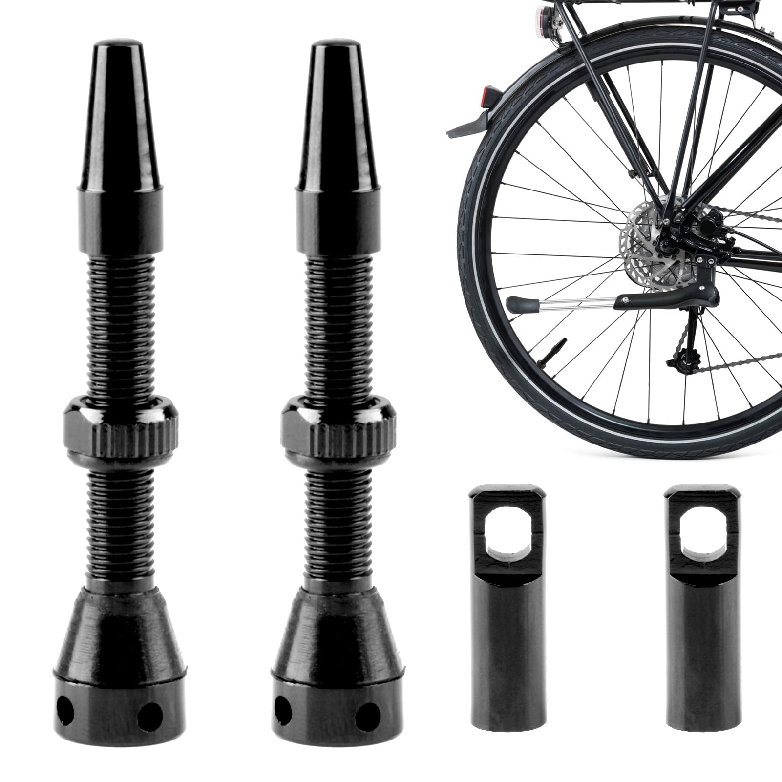 Hochwertige Tubeless Presta Ventilschafte aus Aluminiumlegierung mit Value Core Remover Tool und Ventilschaftkappen für schlauchlose Fahrradfelgen (Schwarz, 40MM, Paar) - Einfache Montage und zuverläs von Hugfads