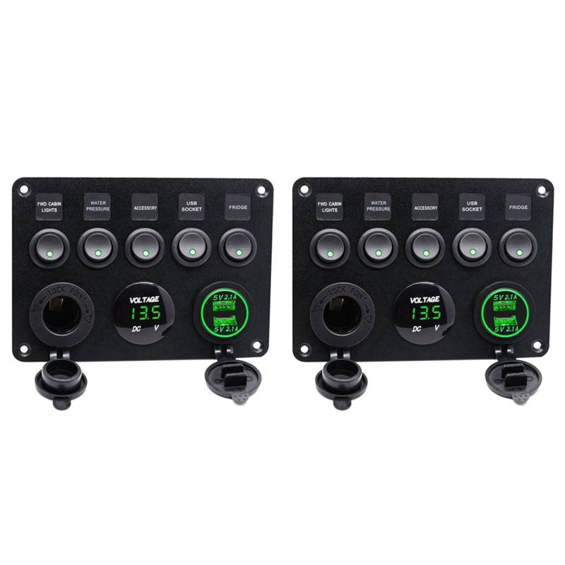 Huhudyy 2X 5 Gang 12V / 24V Inline Sicherungs Kasten LED Schalt Tafel Dual USB Auto Boot Truck von Huhudyy