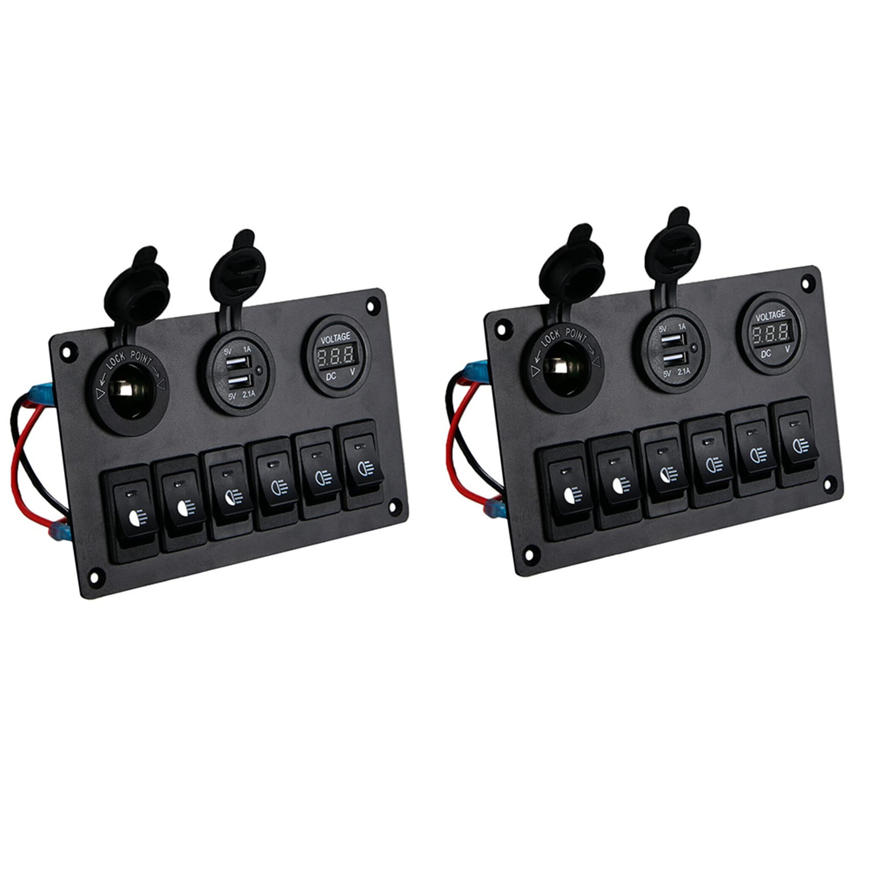 Huhudyy 2X 6 Gang Schalt Tafel mit 12V-24V LED Digital Voltmeter Dual USB Ladegerät Feuerzeug Buchse für RV SUV von Huhudyy