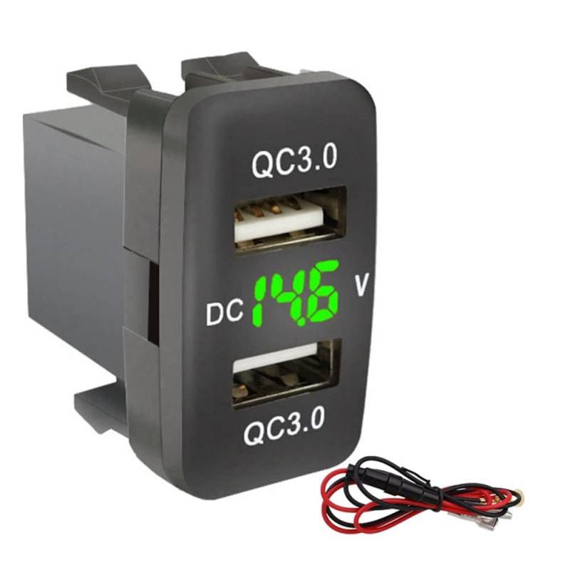 Huhudyy Car Dual USB3.0 Schnellladung mit Display Voltmeter Schwarz und GrüN Voltage Car Charger für von Huhudyy