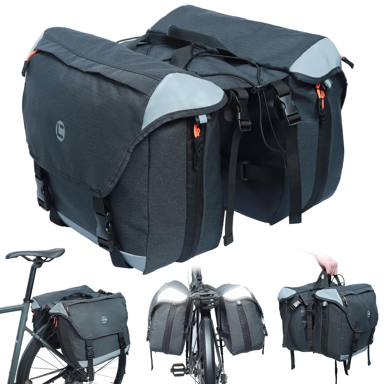 HuiJuKeJi 3 in1 Fahrrad Gepäckträgertasche, 35L Fahrradtasche für Gepäckträger mit Reflektoren Wasserdicht Bike Saddle Bag Bike Rear Rack Bag mit Tragegriff (Schwarz) von HuiJuKeJi