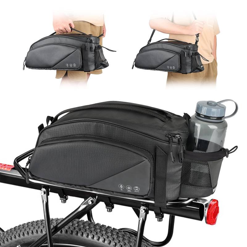 HuiJuKeJi Fahrradtasche 12L, Gepäckträgertasche für Fahrrad mit Getränkehalter & abnehmbarem Schultergurt, wasserdichte & stark reflektierende Satteltasche für Radfahren, Pendeln, Camping von HuiJuKeJi