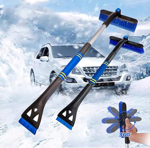 Eiskratzer & Schneebürste,3 in 1 Schneebesen mit Eiskratzer, Abnehmbarer Eisschaber,Ausziehbare Reinigungsbürste,mit Ergonomischem Schaumstoffgriff für PKW, LKW und SUV,Gelb(ABS, PVC Bürste, 68CM)Blau von Huifengjie