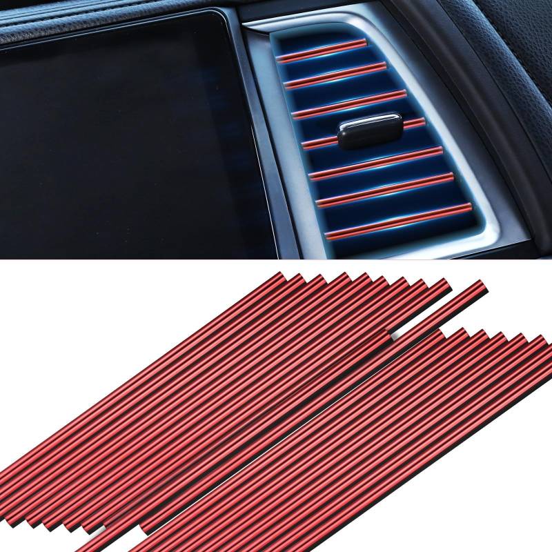 Huiguli Auto Zubehör Innerraum, 30 Stück Auto Lüftungsschlitz Dekoration, PVC Auto Luftauslass Dekoration Streifen, 20 cm Auto Deko Zierstreifen (Rot) von Huiguli