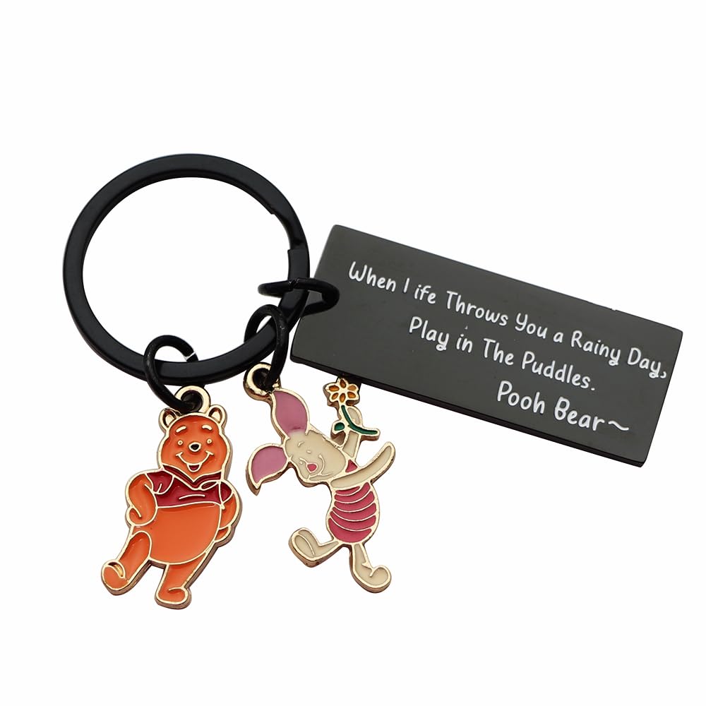 Huiuy Winnie Puuh Geschenk für Frauen, Pooh Bär, Ferkel, Schlüsselanhänger, inspirierende Geschenke für beste Freundin, When Life Throws Schlüsselanhänger, Schwarz, Medium von Huiuy