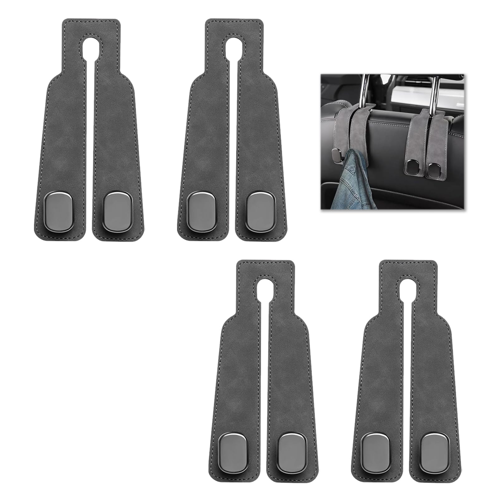 4PCS Doppelhaken für Autositzrückseite, Auto Kopfstützen Haken, Leder Autositz Haken, Auto Lagerung Haken, für Autositz Autositz Rücksitzhaken Kopfstütze Kleiderbügel Handtaschenhalter Taschenhaken von Hukneqn