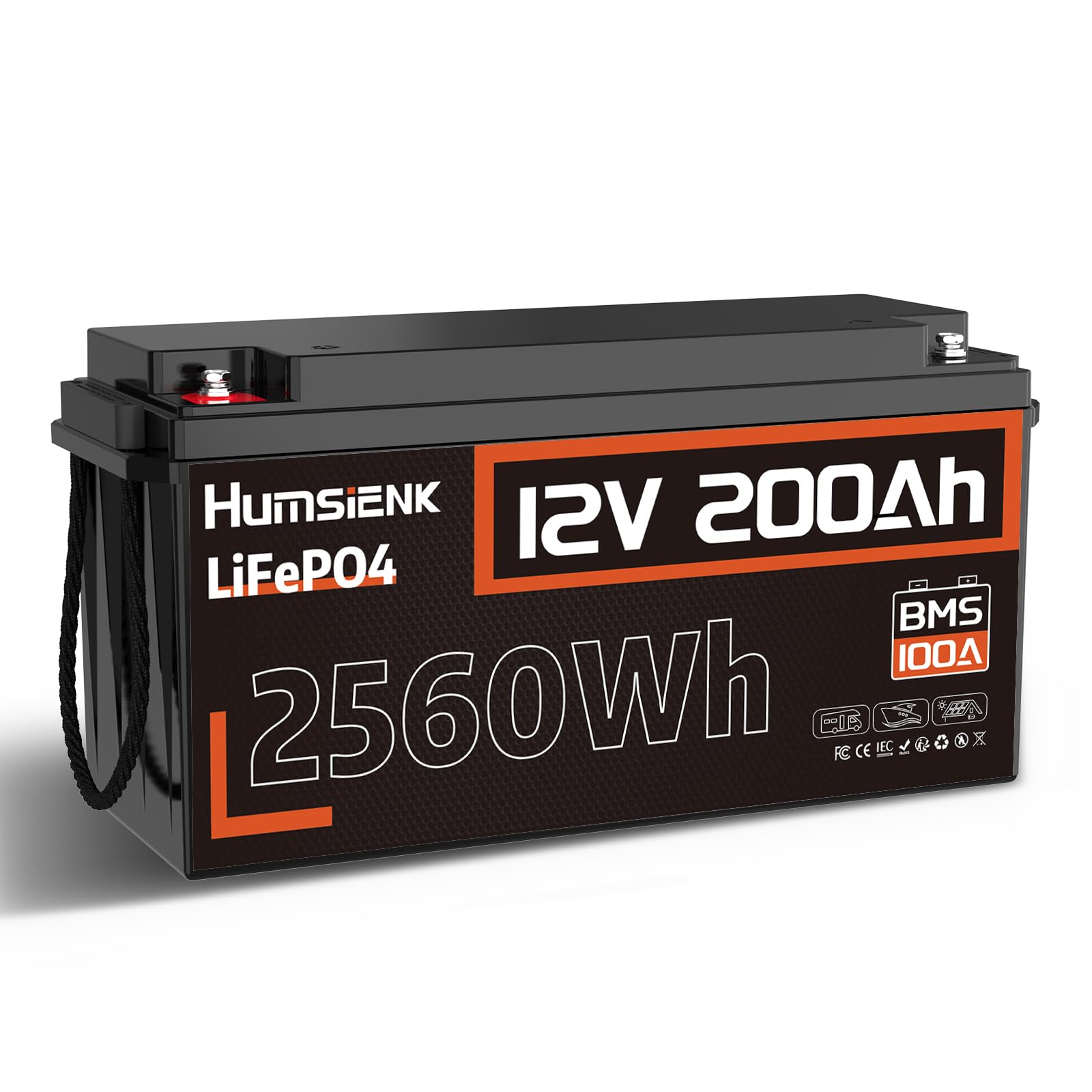 12V 200Ah LiFePO4 Lithium Batterie 1 Pack, bis zu 15000 Zyklen, eingebautes 100A BMS, Schutz vor niedrigen Temperaturen von HumsiENK