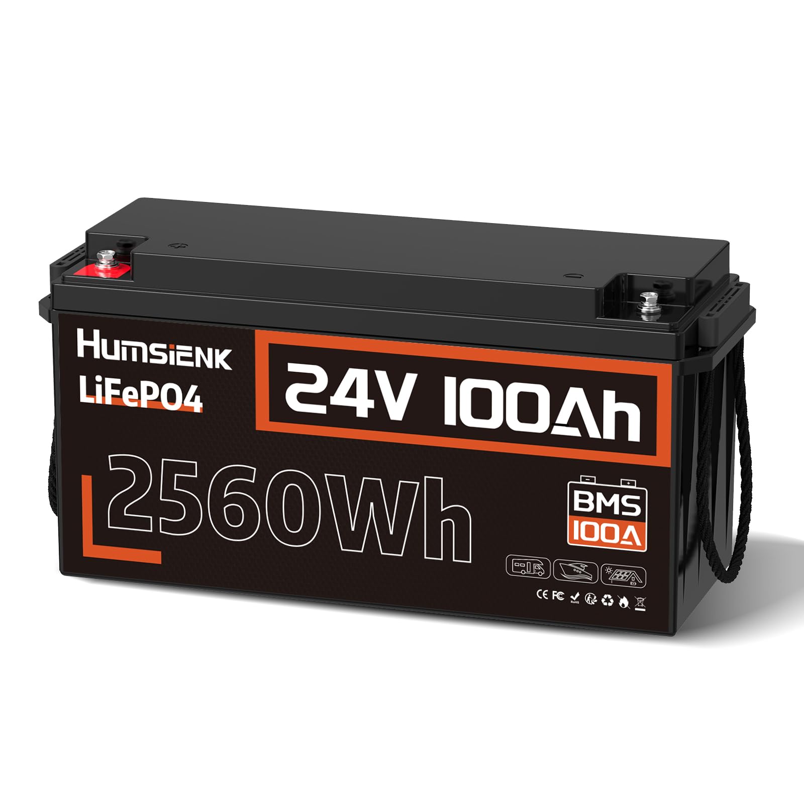 HumsiENK 24V 100Ah LiFePO4 Lithium Batterie 1 Pack, bis zu 15000 Zyklen, eingebautes 100A BMS, Schutz vor niedrigen Temperaturen von HumsiENK