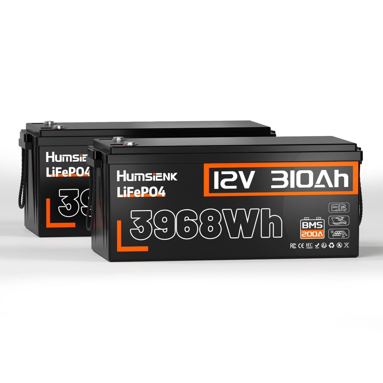 HumsiENK LiFePO4 Lithium Batterie, 12V 310Ah, 2er Pack, 15000 Zyklen, 100A BMS, Temperaturschutz von HumsiENK