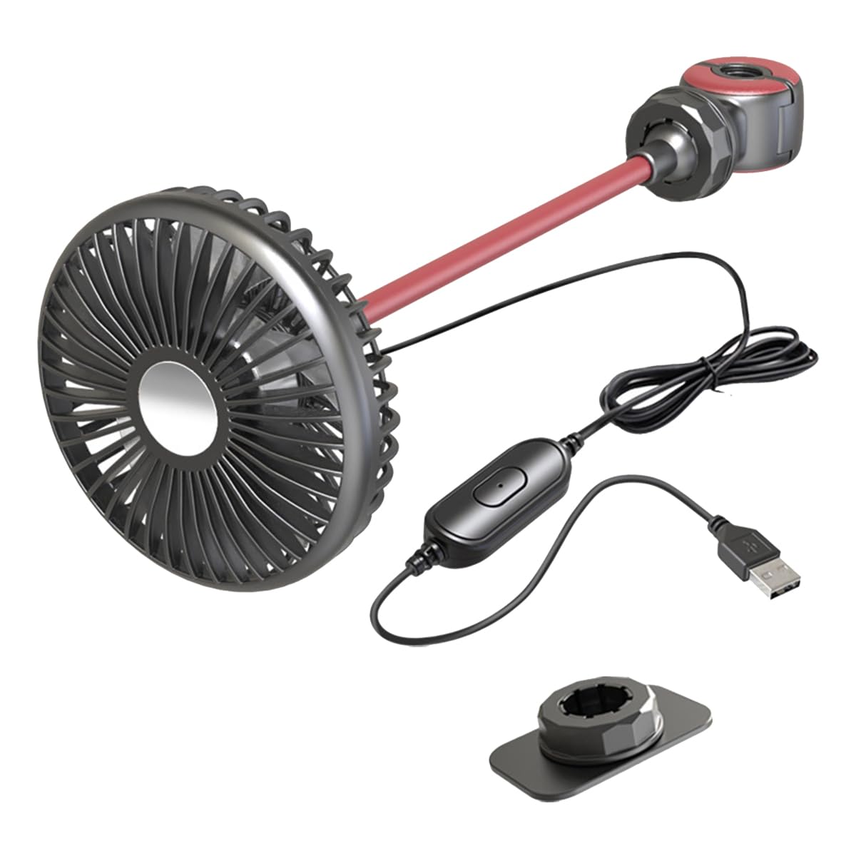 Huudngeje 1 Stück Tragbarer USB-Ventilator für Auto-Rücksitzventilator, Schwarz und Rot, Starker Wind, 5 V-Ventilator mit Verstellbarem Clip, Elektrischer Autositz-Ventilator von Huudngeje