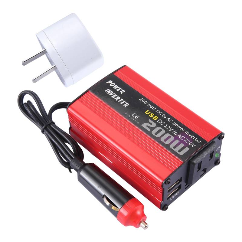 Huudngeje 200W Auto DC 12V zu AC 220V Konverter Dual USB LadegeräT Adapter Auto Power Booster - Rot von Huudngeje