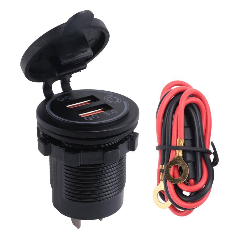 Huudngeje QC 3.0 Dual USB Laden Buchse, wasserdichte 12V/24V USB Steckdose mit Touch-Switch für Auto, Marine, Boot, Wohnmobil, Motorrad, Rot von Huudngeje