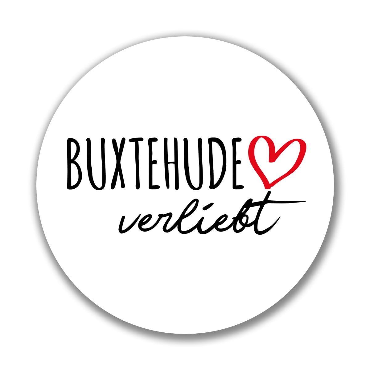 Huuraa Aufkleber Buxtehude verliebt Sticker 10cm mit Namen deiner Lieblingsstadt in Niedersachsen Geschenk Idee für Freunde und Familie von Huuraa