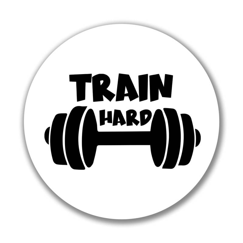 Huuraa Aufkleber Train Hard Hantel Geschenk Sticker 10cm Train Hard Geschenkidee von Huuraa