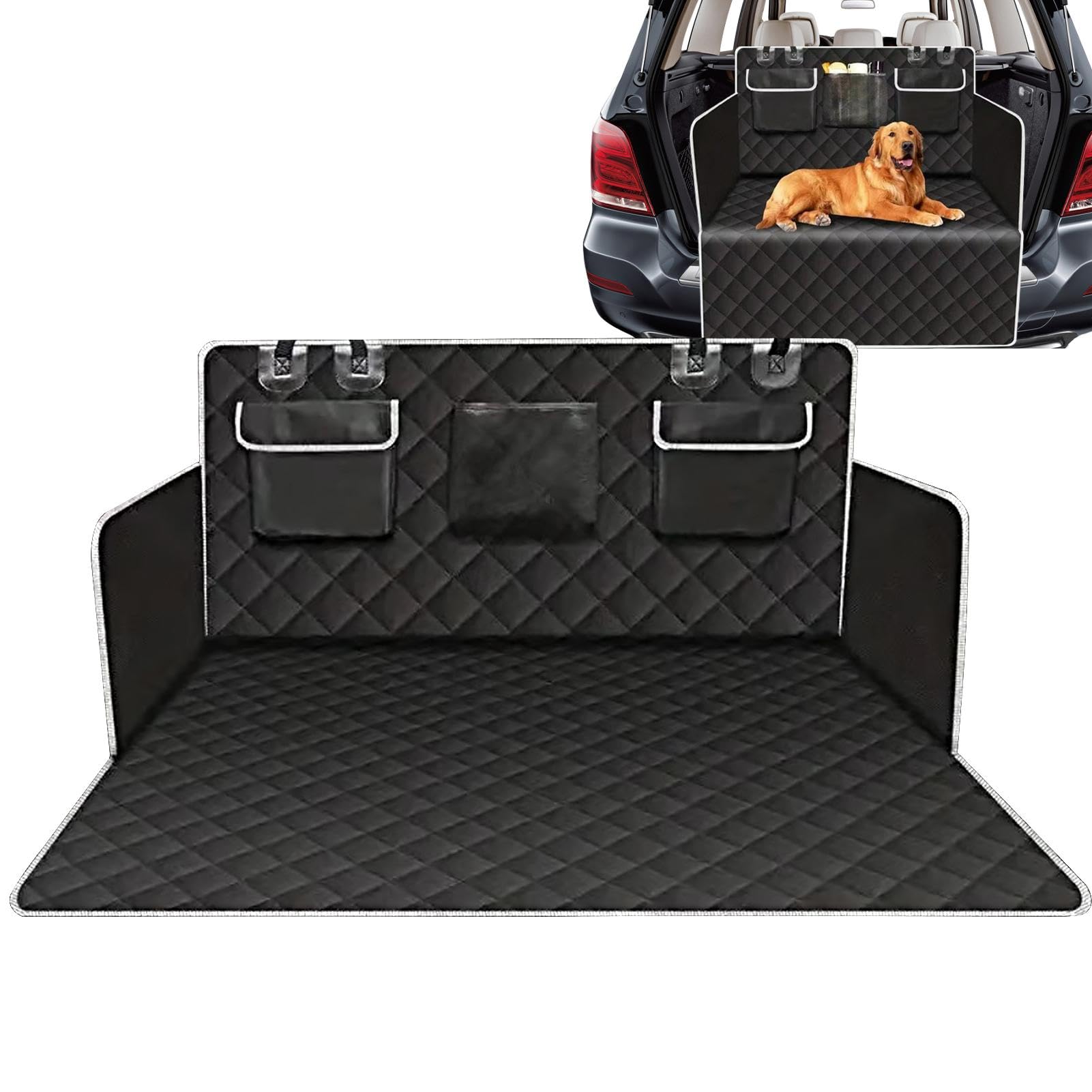 Huvqianu Kofferraumabdeckung Hunde, Cargo Liner Matte, Hund Cargo Cover, Kofferraummattenschutz, wasserdichte Cargo Liner Kofferraummatte für Hunde, Rutschfester Haustiersitzbezug und Kofferraumschutz von Huvqianu