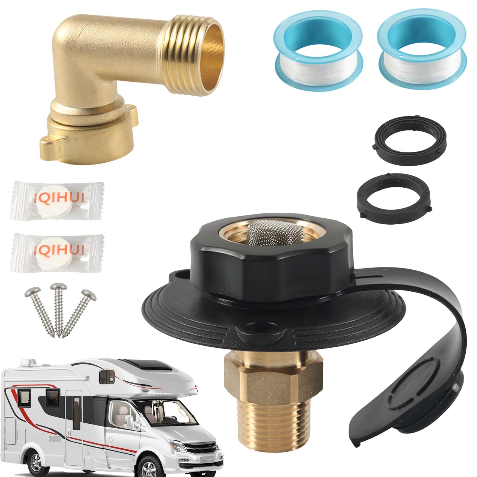 RV Water Inlet Connection, Brass City Water Connection, Check Valve Water Inlet, Fresh Water Inlet RV, ABS Brass Water Inlet for Trailers Campers Boats RV, white, black, 7.7x7.5x7.6cm von Huvqianu