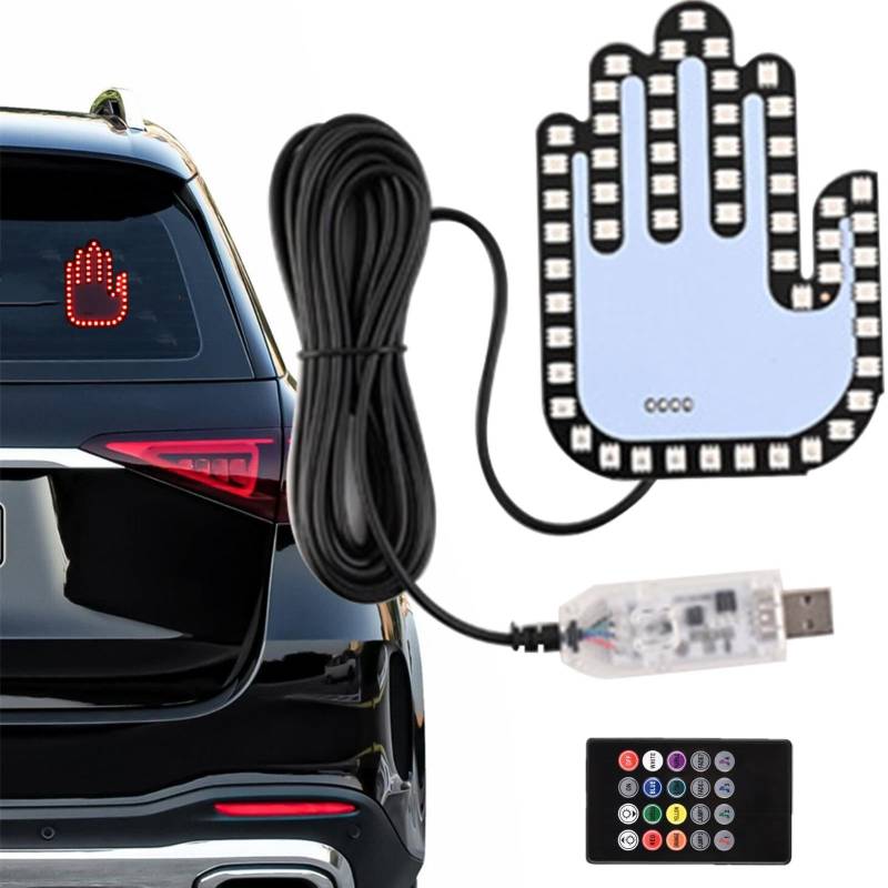 Fingerlicht für Auto mit Fernbedienung 4 Gesten, Fingerlicht für Auto mit Fernbedienung | LED-Schild für Auto mit Handgesten | Farbige Gadgets für Autos Schilder für Wut, lustig von Huyeruie