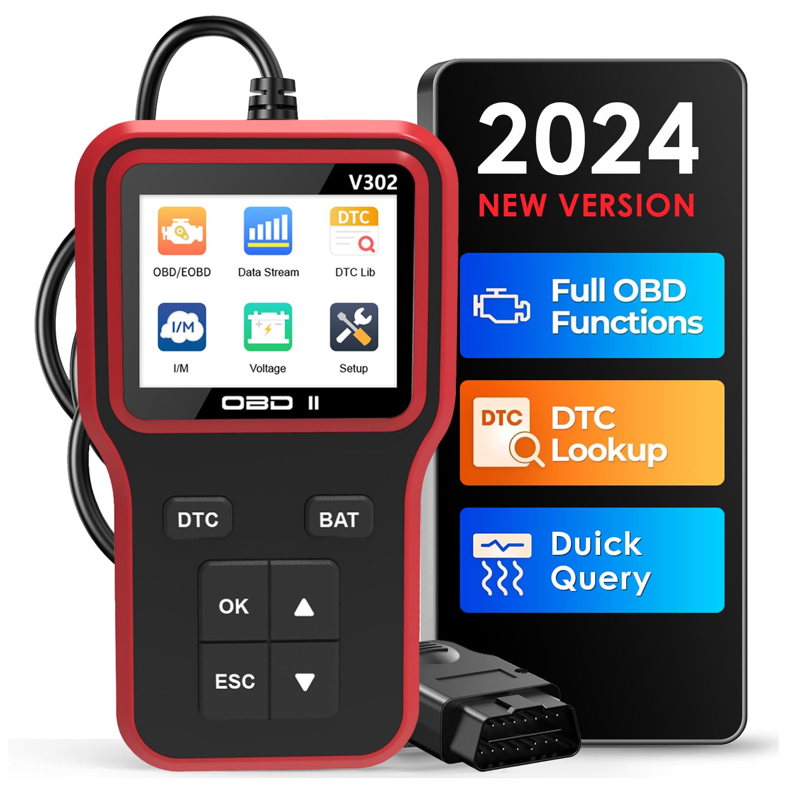 HyAdierTech OBD2 Diagnosegerät, V302 OBDII Diagnosewerkzeug mit Vollständigen OBD2 Funktionen, Motor Fehlercodeleser Auto Diagnosegerät, Scanner CAN Diagnosegerät für alle OBD II Protokoll Autos von HyAdierTech