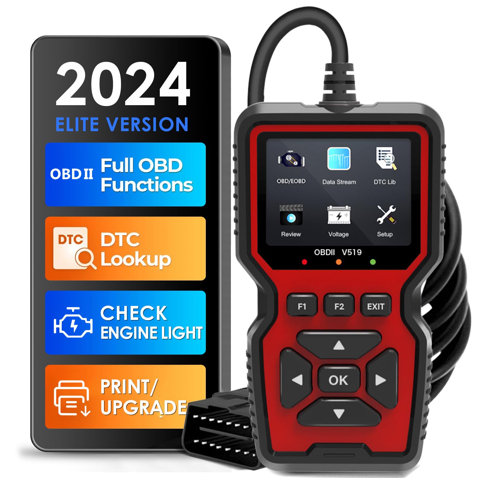 HyAdierTech OBD2 Diagnosegerät Werkzeuge, V519 OBD2 Scanner Codeleser Motorfehlercode-Lesegerät, OBDII Diagnosegerät für Protokoll, Spannungserkennung und -überwachung, Motor Prüfen, LCD-Bildschirm von HyAdierTech