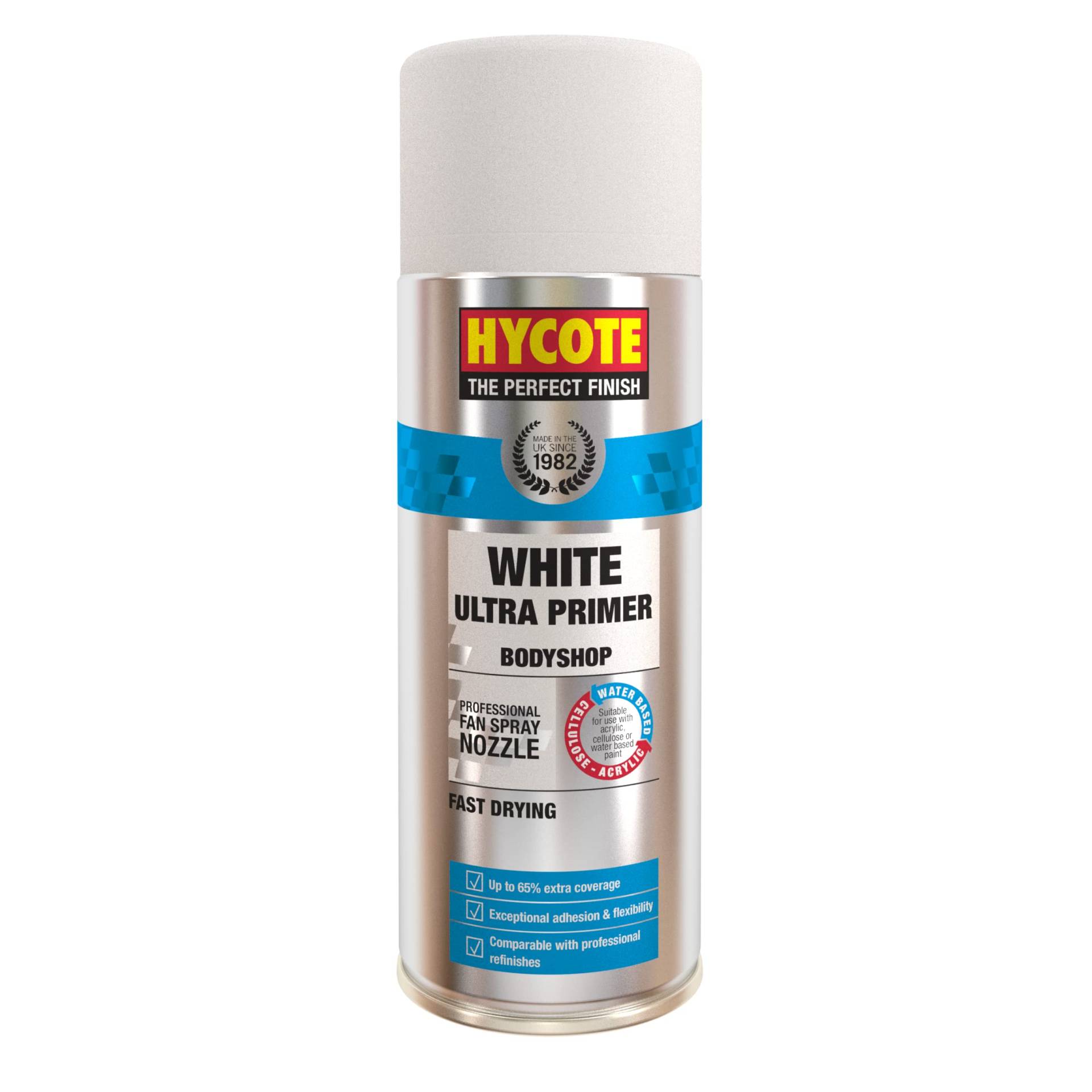Hycote Bodyshop Schnelltrocknender Aerosol-Autospraylack, Ultra Primer, Weiß, 400 ml von Hycote