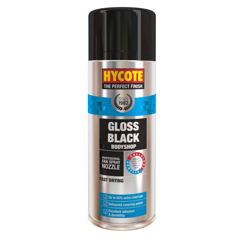 Hycote Bodyshop Schnelltrocknender Aerosol-Autospraylack, glänzendes Schwarz, 400 ml von Hycote