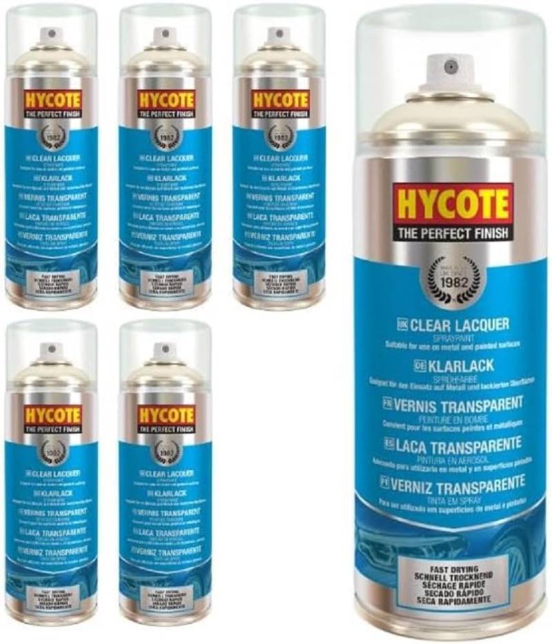 Hycote Double Acryl-Sprühfarbe, Klarlack, 400 ml (6er-Pack) von Hycote