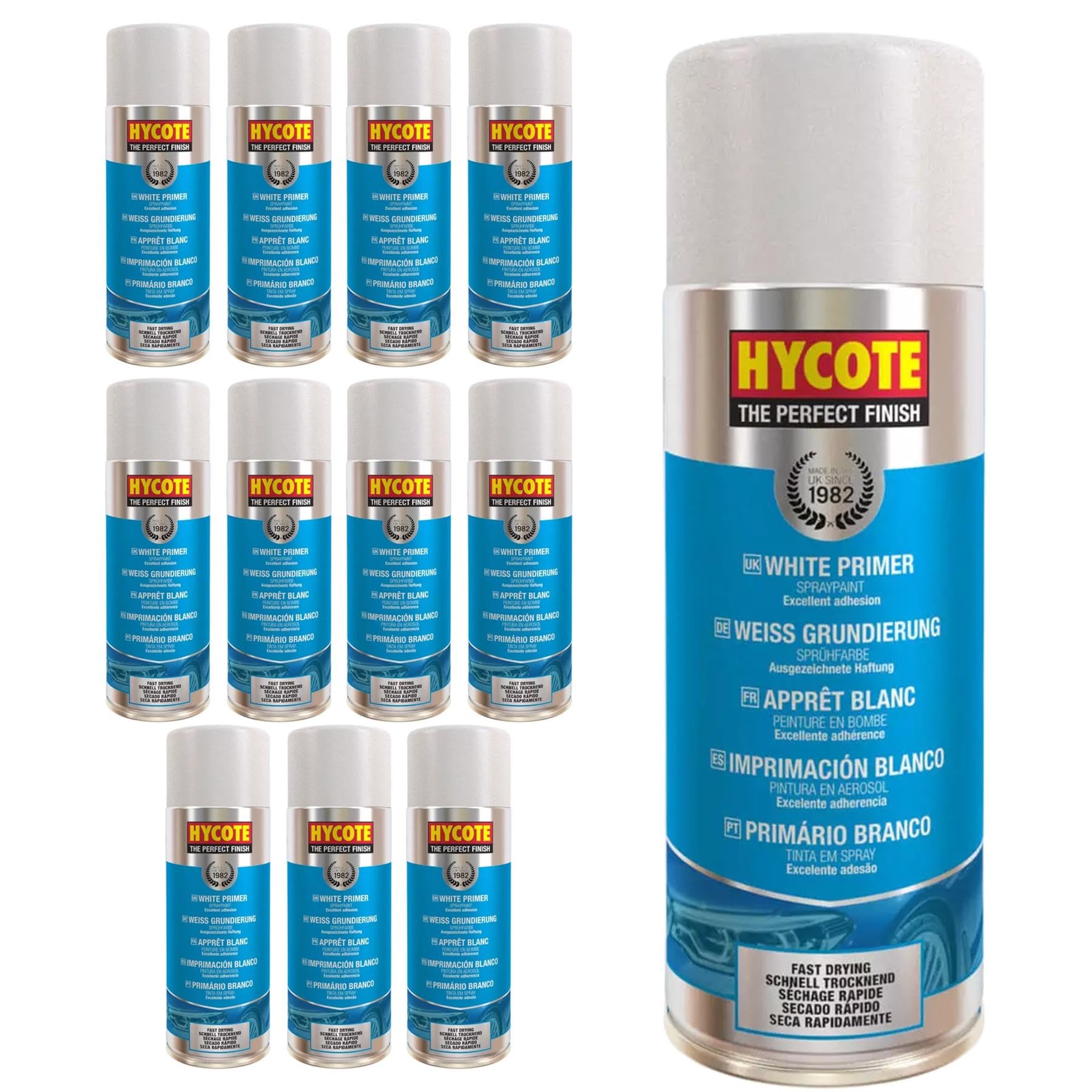 Hycote schnell trocknender Aerosol-Auto-Sprühlack, weiße Grundierung, 400 ml (12er-Pack) von Hycote