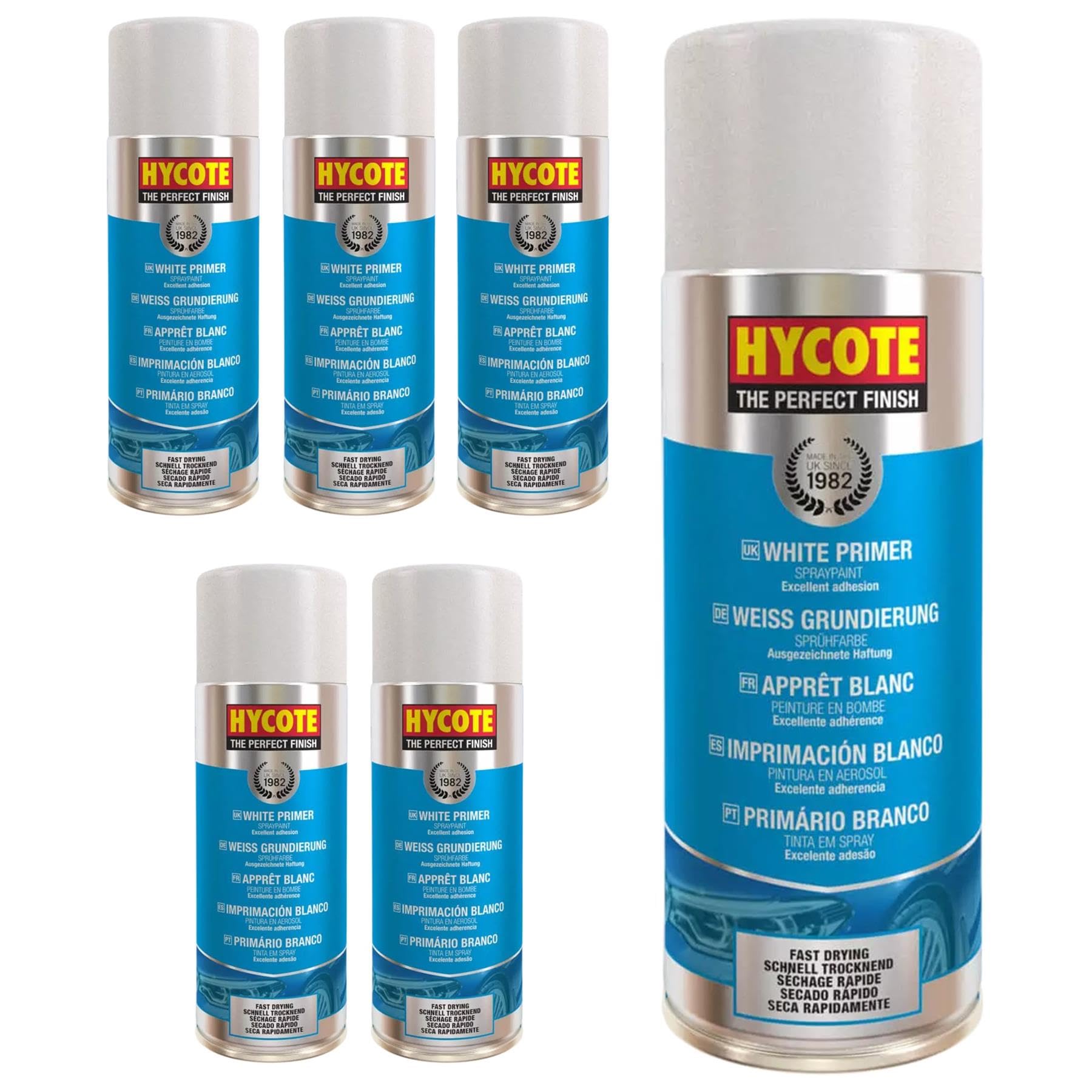 Hycote schnell trocknender Aerosol-Auto-Sprühlack, weiße Grundierung, 400 ml (6er-Pack) von Hycote