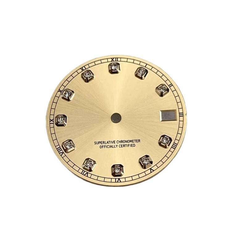 1 stücke 28,5mm Uhr Zifferblatt Geeignet NH35/NH36/4R/7S Bewegung Diamant Indizes Datum Fenster Mann Uhr Zubehör Teile(Gold) von Hyuwdai