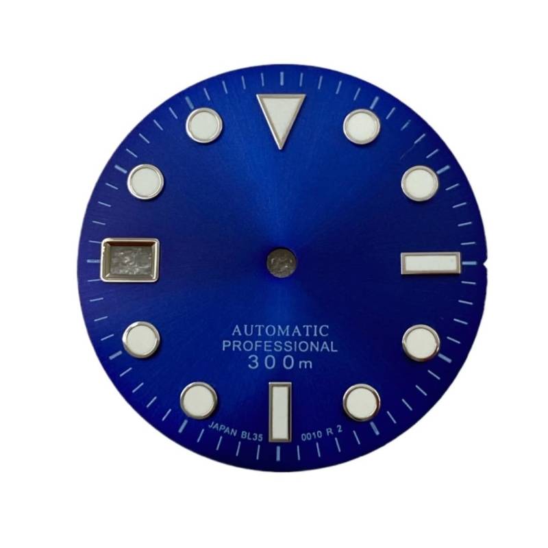 1 stücke 28,5mm Uhr Zifferblatt Geeignet NH35 Bewegung Geändert Zubehör Silber Marker Grün lume Links Datum Windows Teile(Blue) von Hyuwdai