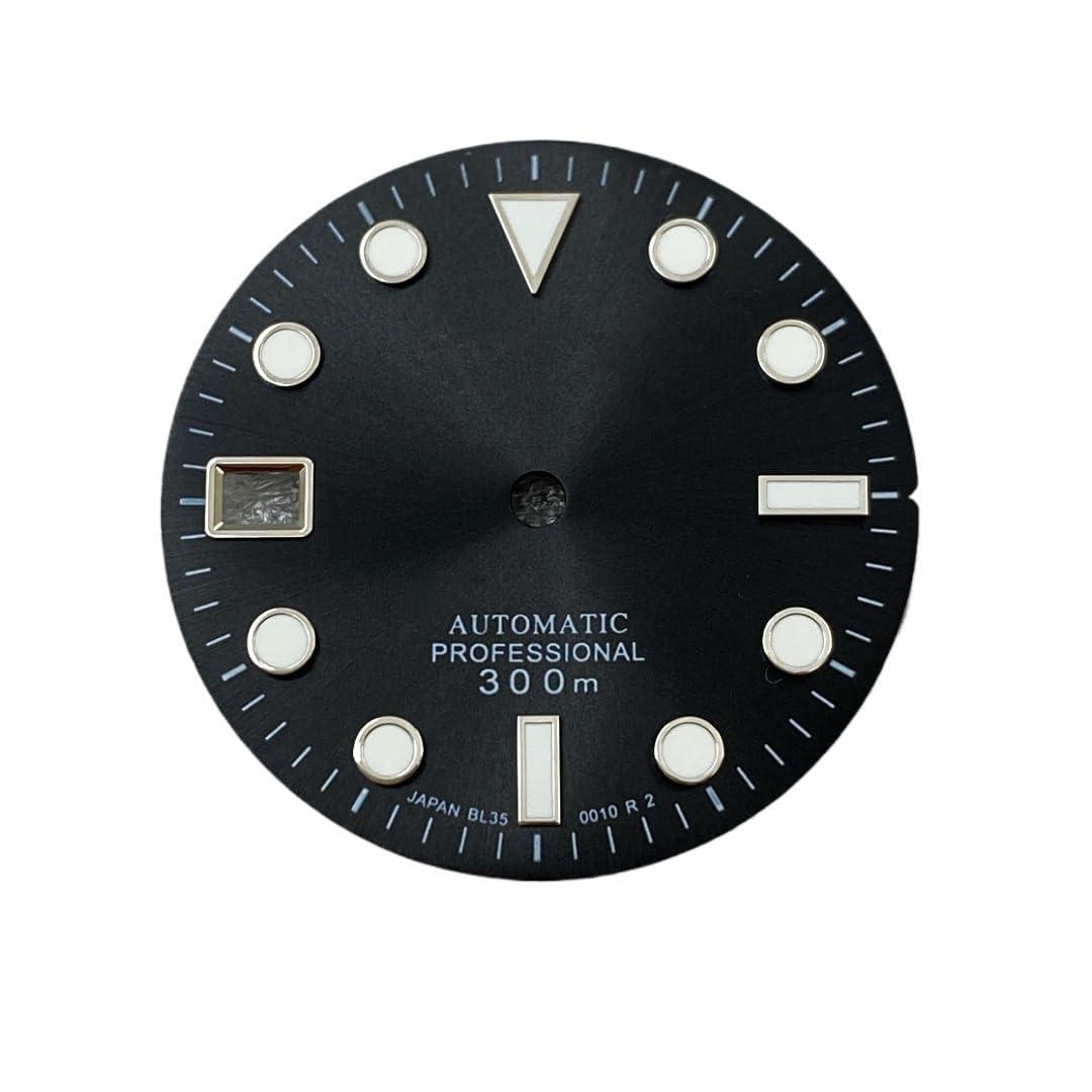 1 stücke 28,5mm Uhr Zifferblatt Geeignet NH35 Bewegung Geändert Zubehör Silber Marker Grün lume Links Datum Windows Teile(White) von Hyuwdai