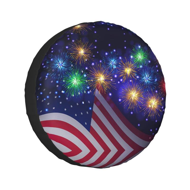 Feuerwerk Amerikanische Flagge 4. Juli Druck Ersatzreifen Abdeckungen Radschutz Wasserdicht Staubdicht UV-Sonnenrad Reifenabdeckung passend für Jeep, Anhänger, Wohnmobil, SUV und viele Fahrzeuge, 40,6 von Hzhuaoeg