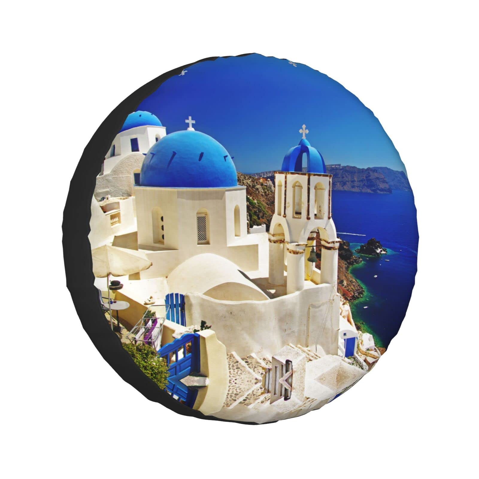 Santorini Ersatzreifenabdeckung mit griechischer Insel und Meerblick, wasserdicht, staubdicht, UV-Schutz, Sonnenrad, Reifenabdeckung, passend für Jeep, Anhänger, Wohnmobil, SUV und viele Fahrzeuge, von Hzhuaoeg